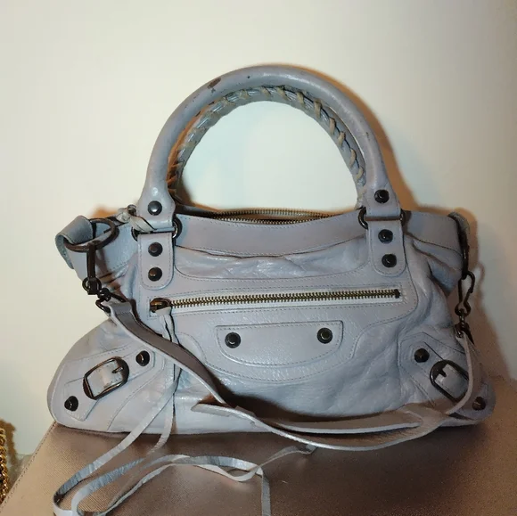 Balenciaga city bag blue grey with shirt shoulder strap